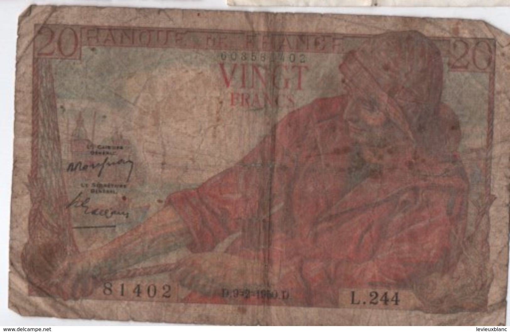 Billet / France / Banque De France/ Vingt Francs / Pêcheut/ 1950     BILL161 - 20 F 1942-1950 ''Pêcheur''