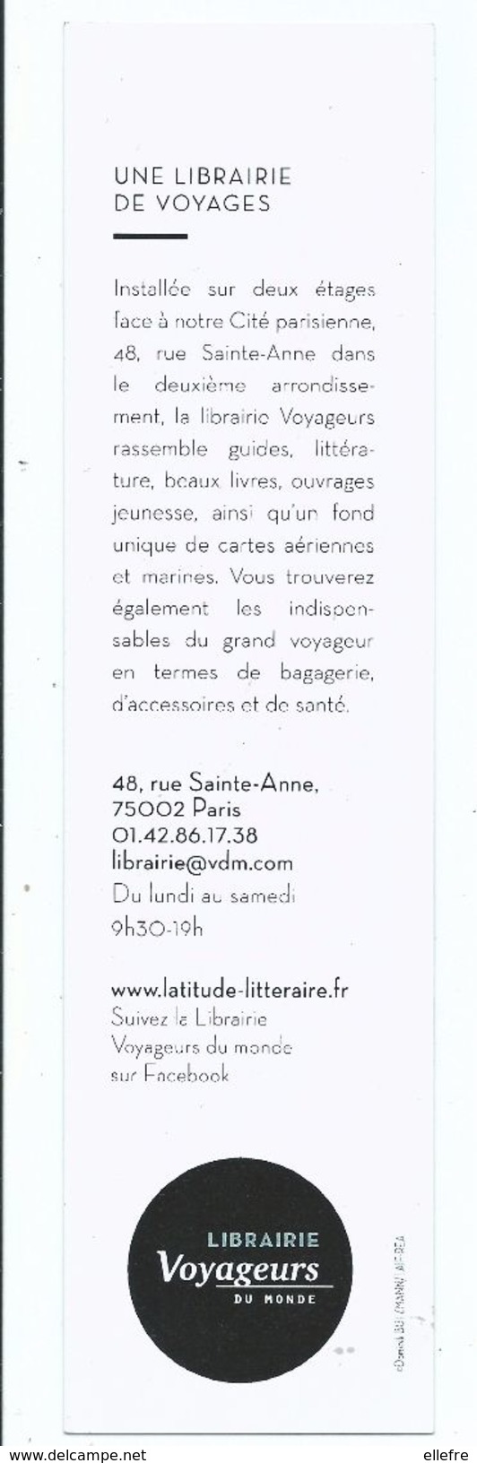 Marque Page Libraire Des Voyageurs Du Monde Rue Sainte Anne Paris - Bookmarks