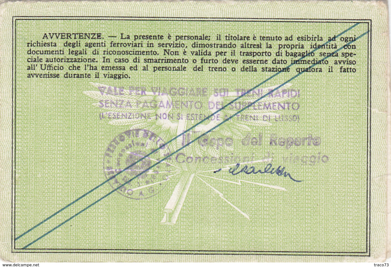 FERROVIE DELLO STATO / CARTA DI LIBERA CIRCOLAZIONE _ PERFIN 1961 - Europa