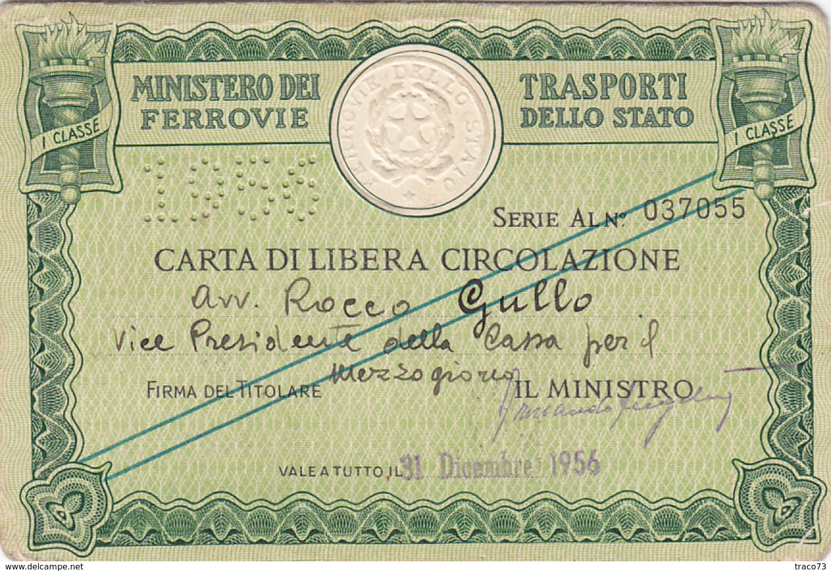 FERROVIE DELLO STATO / CARTA DI LIBERA CIRCOLAZIONE _ PERFIN 1956 - Europa