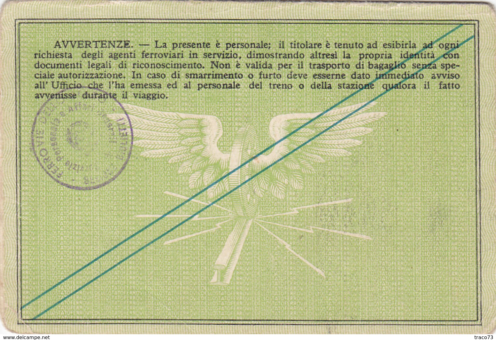 FERROVIE DELLO STATO / CARTA DI LIBERA CIRCOLAZIONE _ PERFIN 1956 - Europa