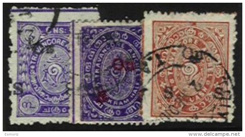 INDIA, TRAVANCORE, Yv O1, O4, O9: SG O3, O8, O15, Used, F/VF - Travancore