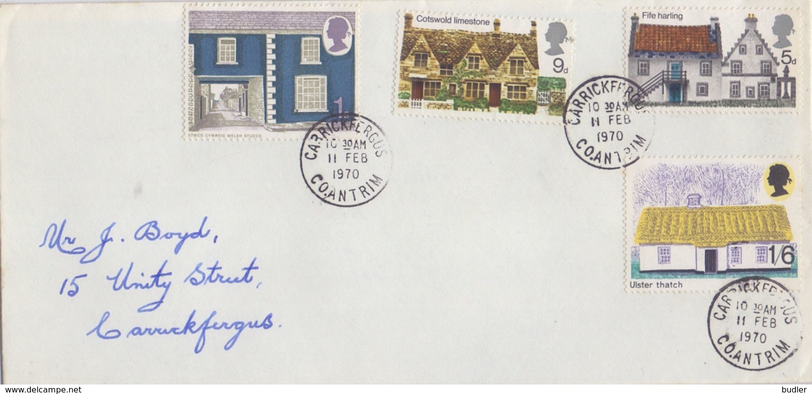 GREAT-BRITAIN :1970: Y.582-85 On Travelled Cover : ARCHITECTURE,BUILDING STYLE, - Lettres & Documents