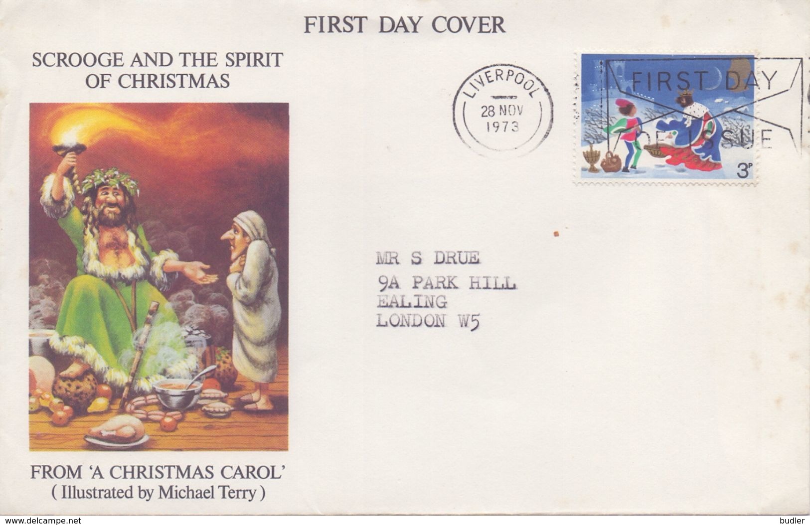 GREAT-BRITAIN :1970: Y.704 On Travelled FDC : CHRISTMAS,CHRITMAS CAROL, - 1971-1980 Em. Décimales