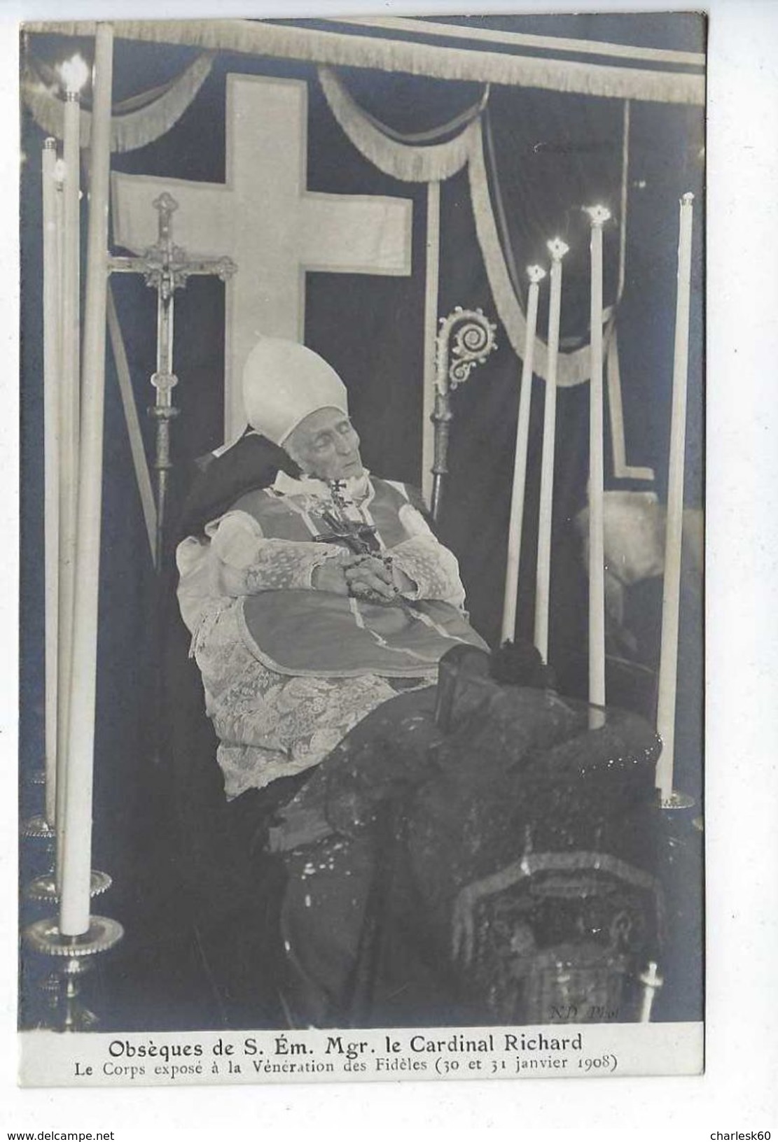 Carte - Photo - 75 - CPA - Paris - Obsèques - Cardinal Richard - 1908 - Le Corps Exposé - Funerali