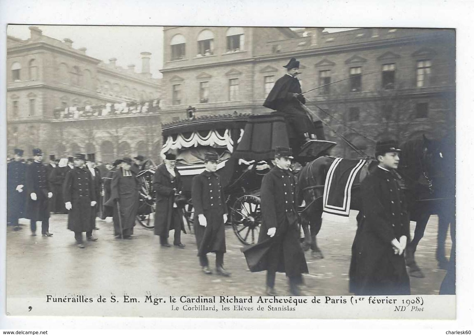 Carte - Photo - CPA - 75 - Paris - Obsèques - Cardinal Richard - 1908 - Corbillard - Les élèves De Stanislas - Funérailles