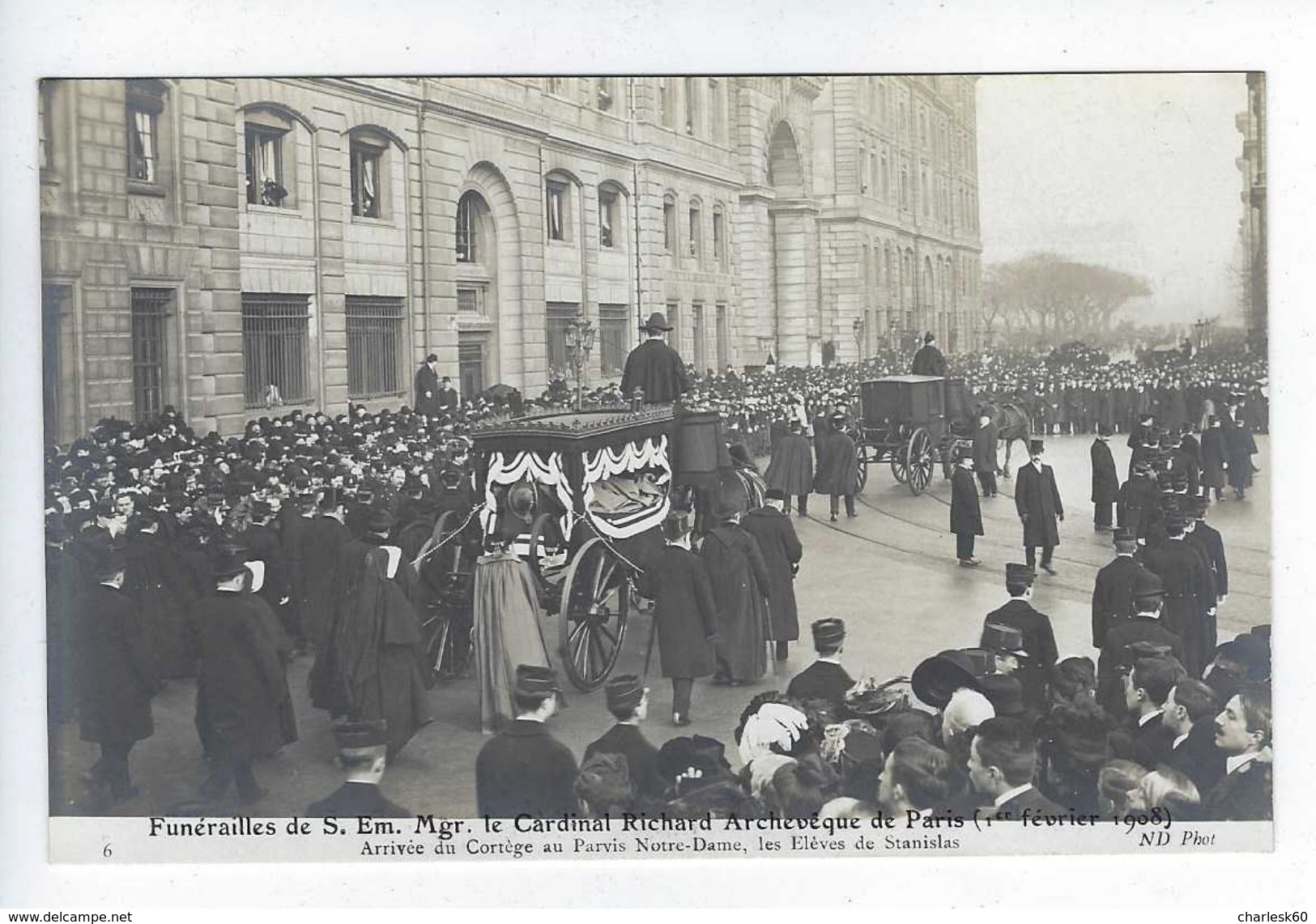 Carte - Photo - CPA - 75 - Paris - Obsèques - Cardinal Richard - 1908 - Parvis - Notre-Dame - Élèves De Stanislas - Funérailles