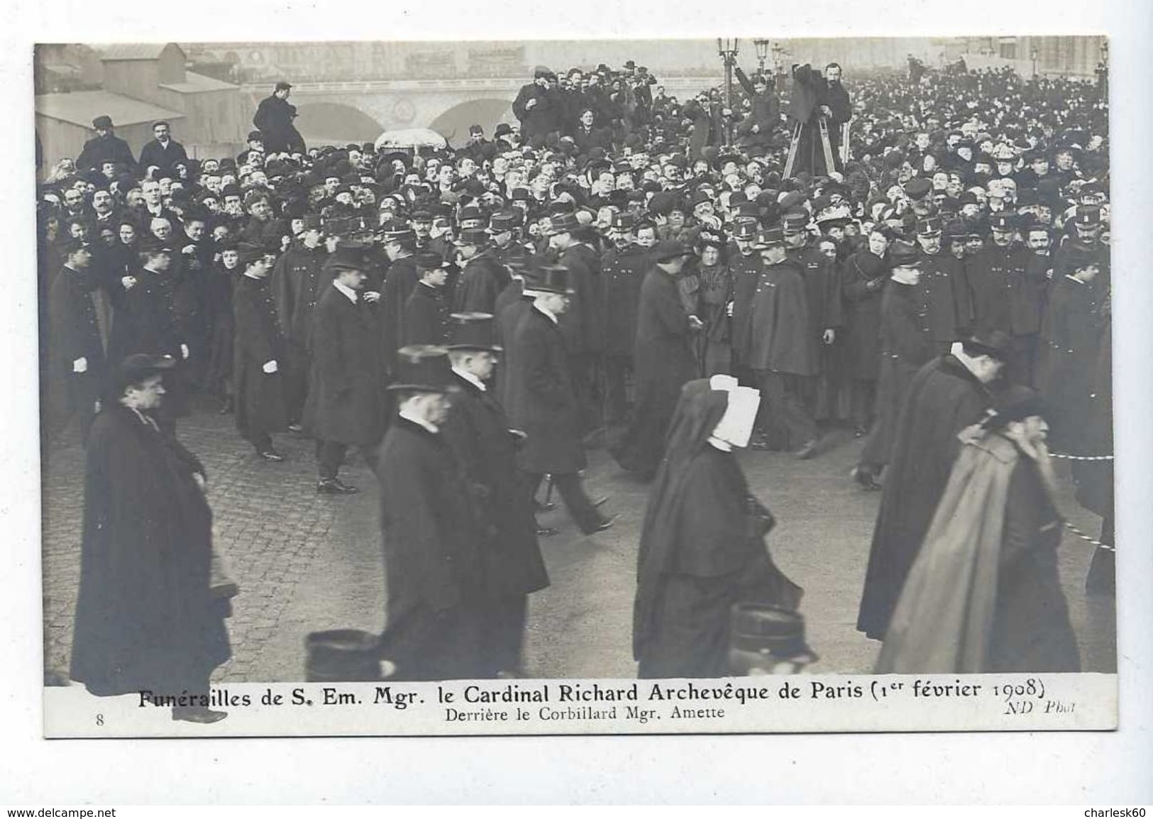 Carte - Photo - CPA - 75 - Paris - Obsèques - Cardinal Richard -1908 - Mgr Amette - Corbillard - Funerali