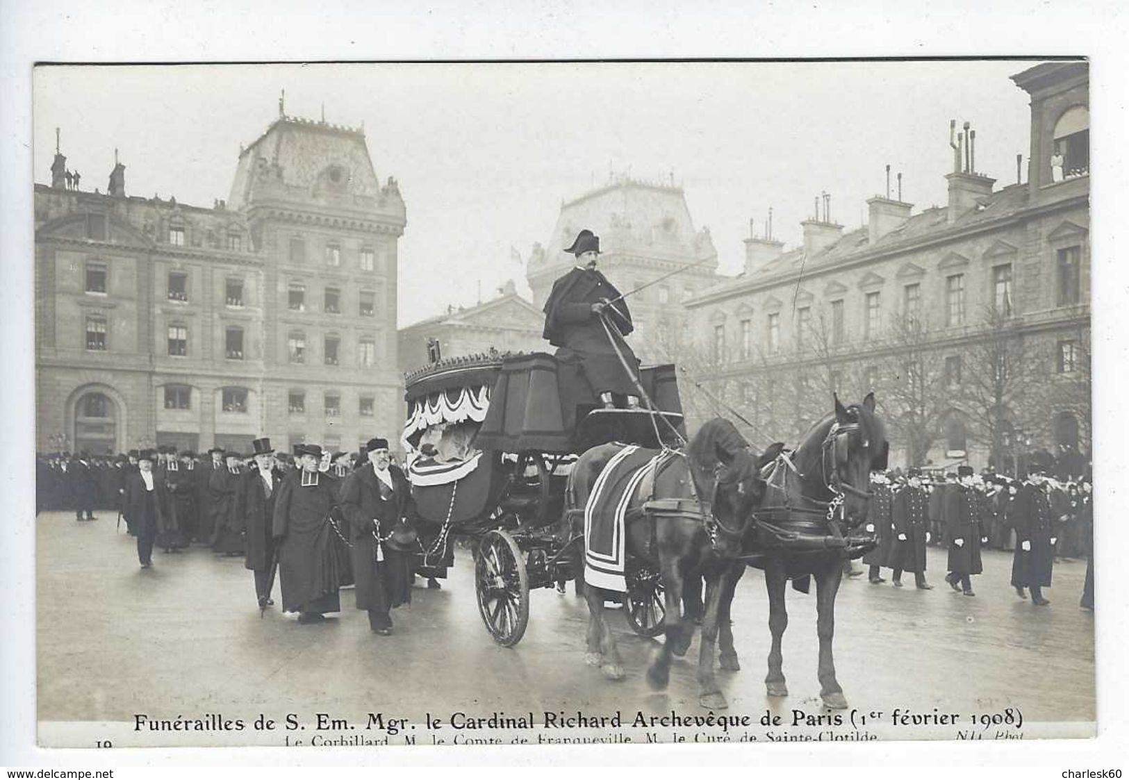 Carte -photo - Paris - Obsèques - Cardinal Richard -1908 - Corbillard - Comte De Franqueville - Curé De Sainte Clothilde - Funérailles