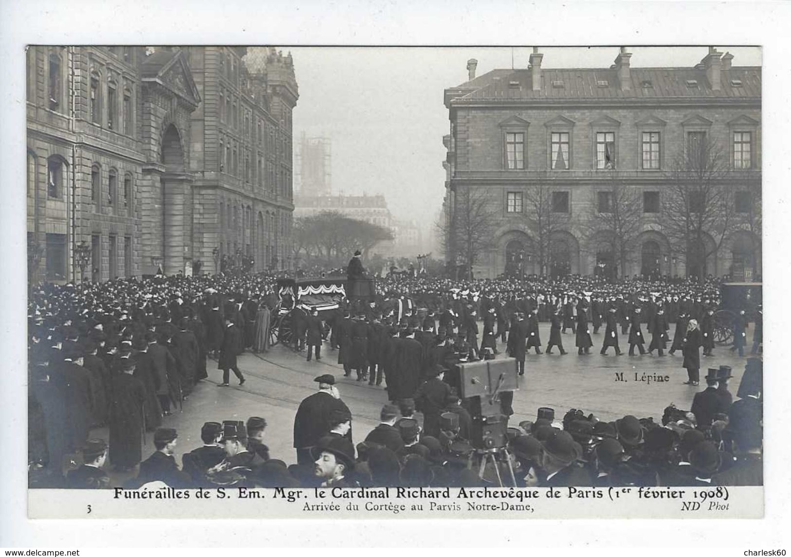 Carte - Photo -  CPA - 75 - Paris - Obsèques - Cardinal Richard - 1908 - Notre-Dame - Funérailles