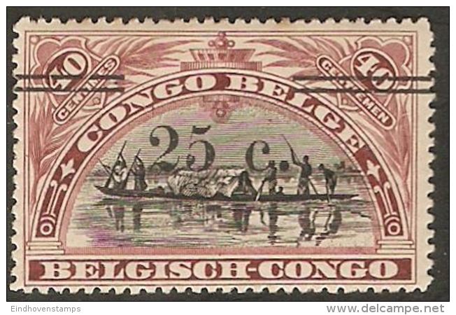 Belgian Congo Belge 1922  25 C Surcharge On 40 C MH  Canoe On River - Neufs