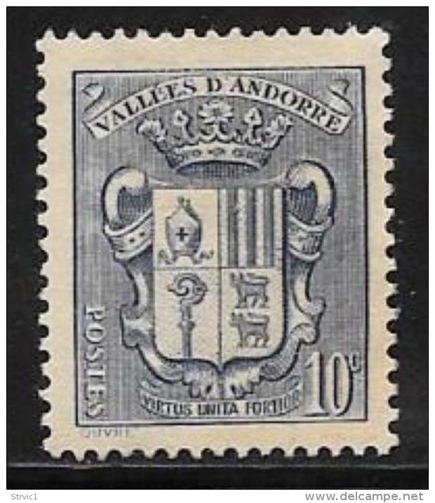 Andorra, French, Scott # 69 Mint Hinged Coat Of Arms, 1937 - Unused Stamps
