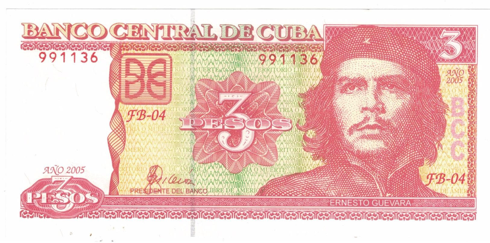 Cuba 3 Pesos 2005 , UNC.  FREE SHIP. TO USA. - Cuba