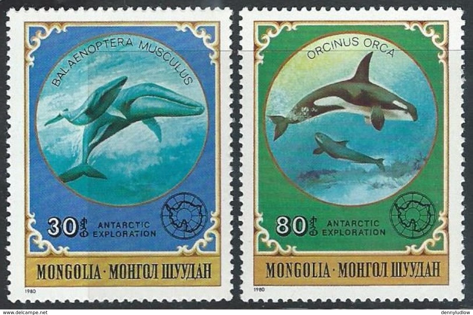 Mongolia  1980   Sc#1138 &  1143  Whales   MNH**   2016  Scott Value $4 - Mongolie