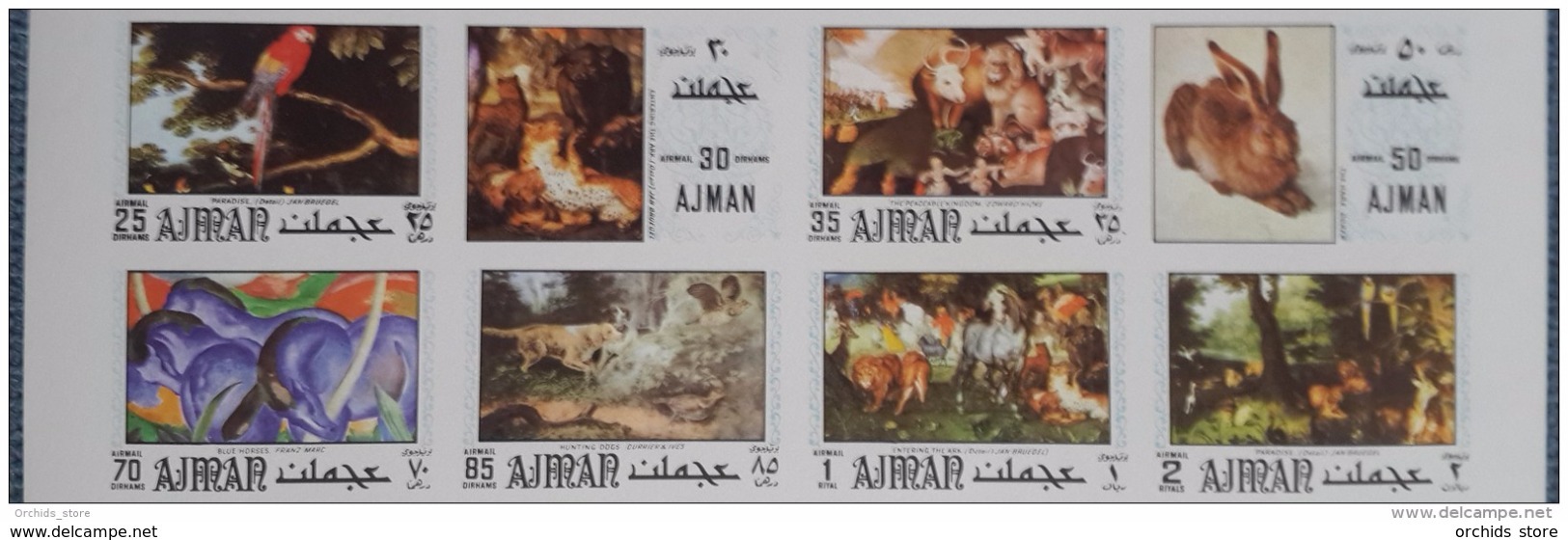 GS22 - Ajman 1971 Mi. 1099B-1106B 4 Complete Sets 8v. MNH In FULL SHEET IMPERFORATED, Animal Paintings IMPERF - Ajman