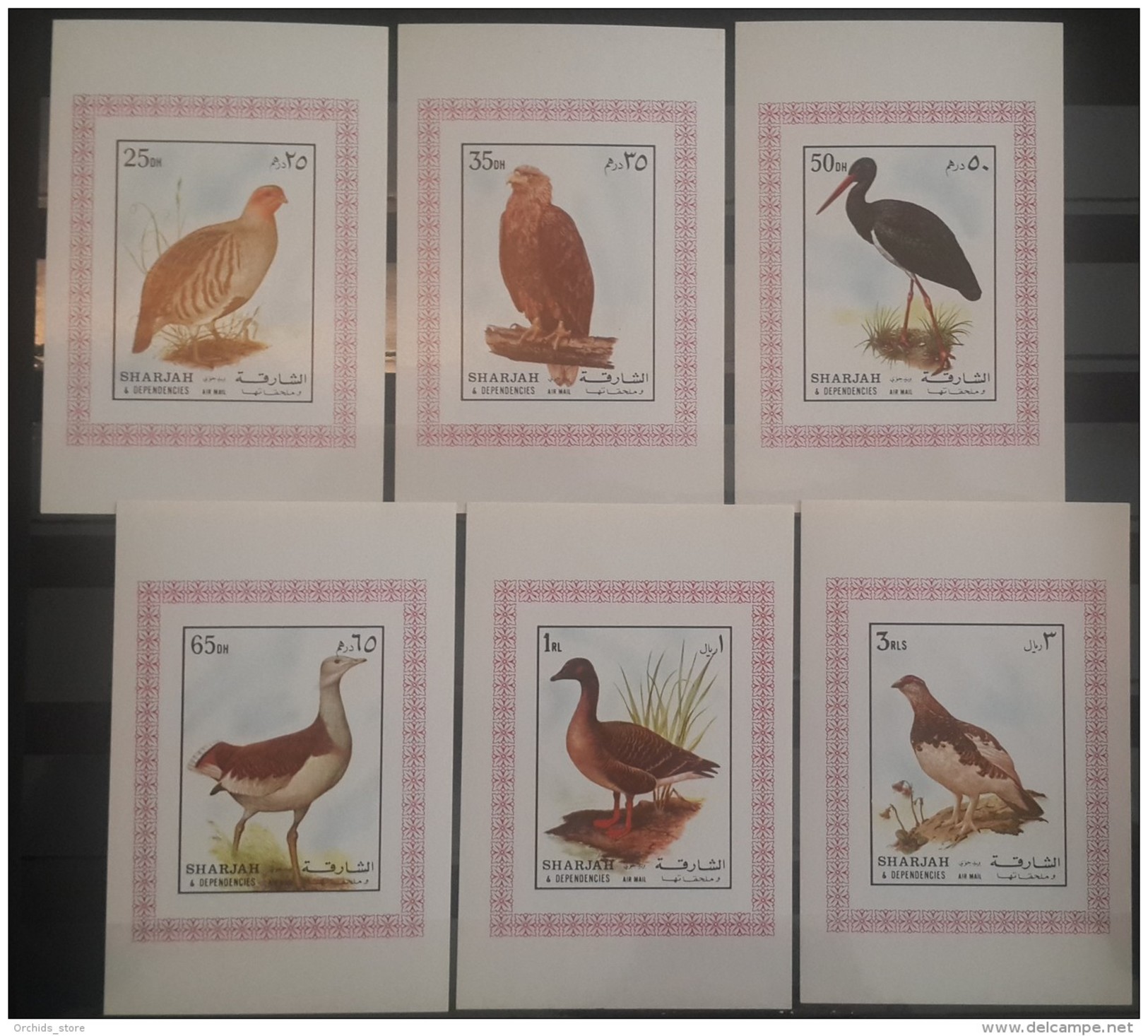 Sharjah 1972 Mi. 1184-1189 Complete Set 6 Einzelblocks - DELUXE SHEETS - Large Birds - Sharjah