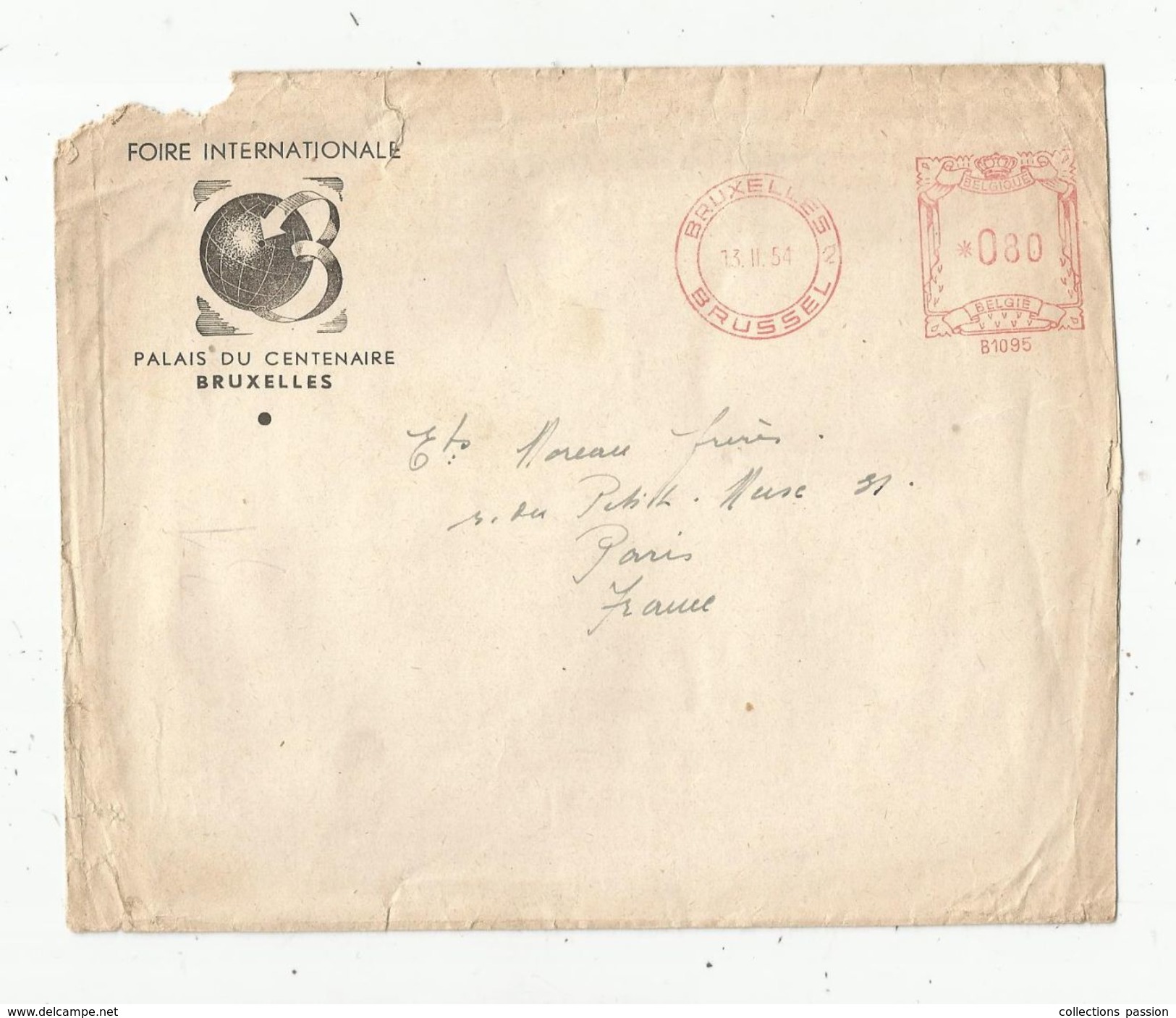 Lettre, Belgique , Belgie , 080 , B 1095 , Foire  Internationale De BRUXELLES, 1954 - Altri & Non Classificati