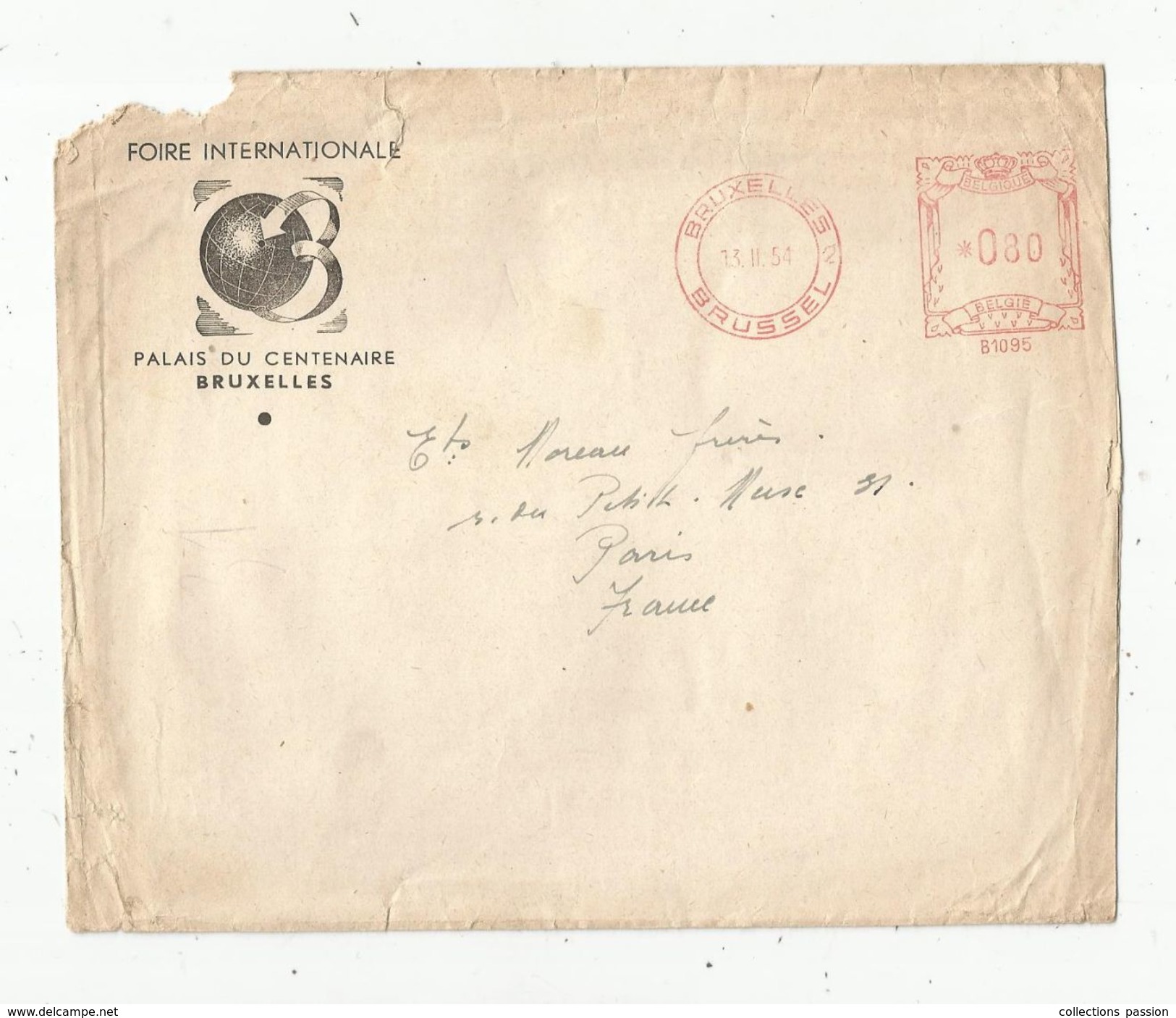 Lettre, Belgique , Belgie , 080 , B 1095 , Foire  Internationale De BRUXELLES, 1954 - Sonstige & Ohne Zuordnung