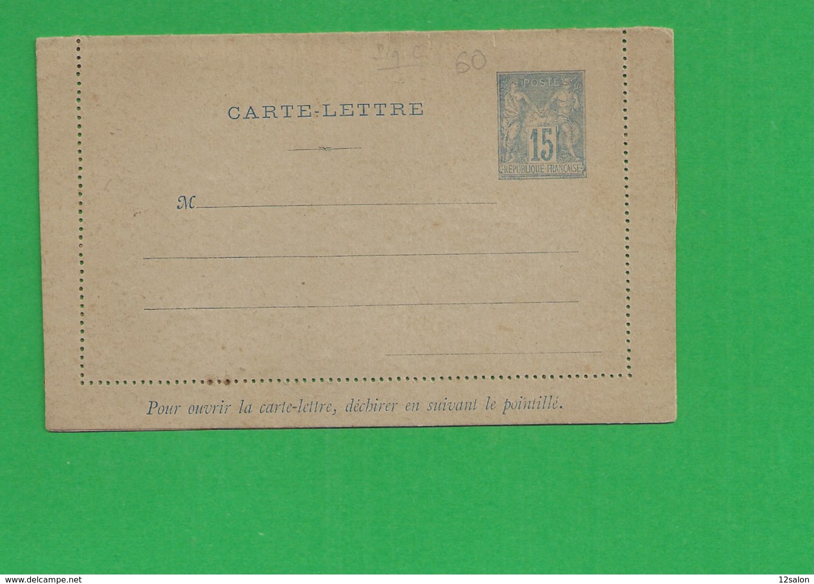 Carte Lettre Sage 15 Centimes - 1877-1920: Periodo Semi Moderno