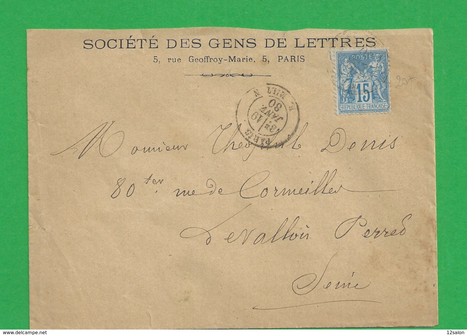 Lettre Sage 15 Centimes Obl Paris - 1877-1920: Periodo Semi Moderno