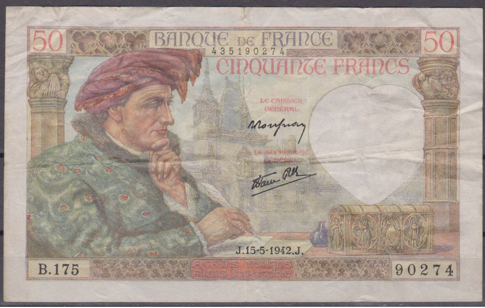 Billet 50 Francs Jacques Coeur/ Alpha B.175 / Recherché - 50 F 1940-1942 ''Jacques Coeur''