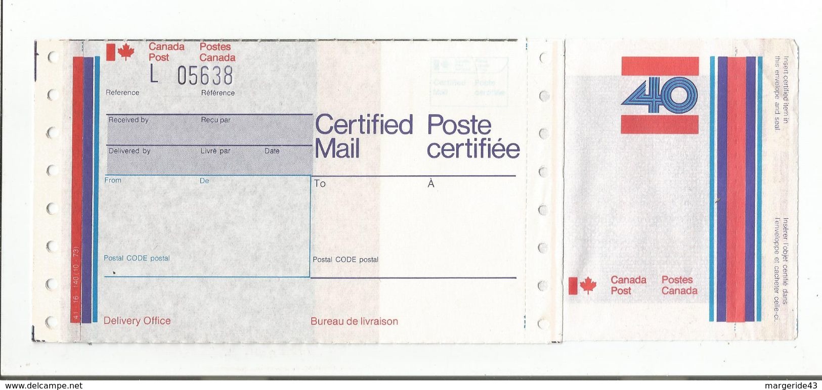 CANADA ENTIER LIASSE POSTE CERTIFIEE NEUF 40 CENTS - Errors, Freaks & Oddities (EFO)