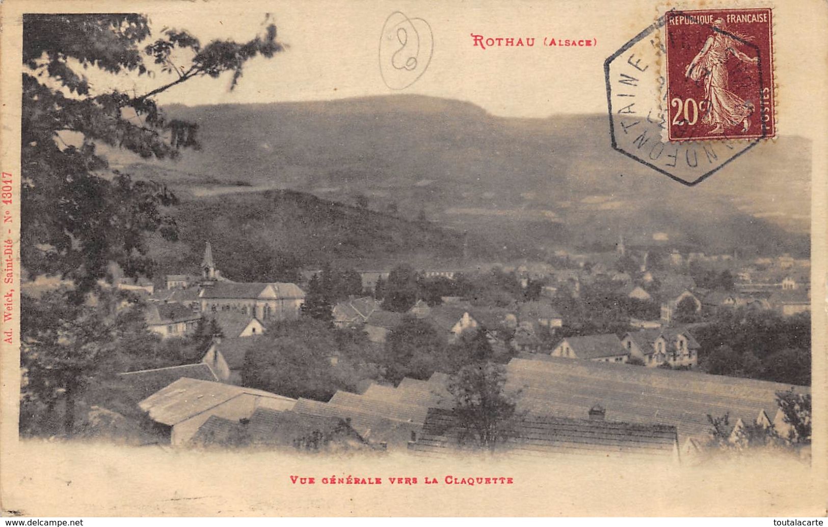 CPA 67 ROTHAU VUE GENERALE VERS LA CLAQUETTE 1921 - Rothau