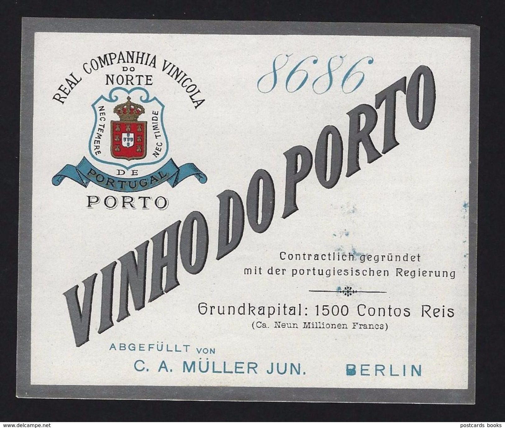 Rotulo Prateado: VINHO DO PORTO 8686 - Real Companhia Vinicola Do Norte De PORTUGAL (exportação Alemanha) - Other & Unclassified