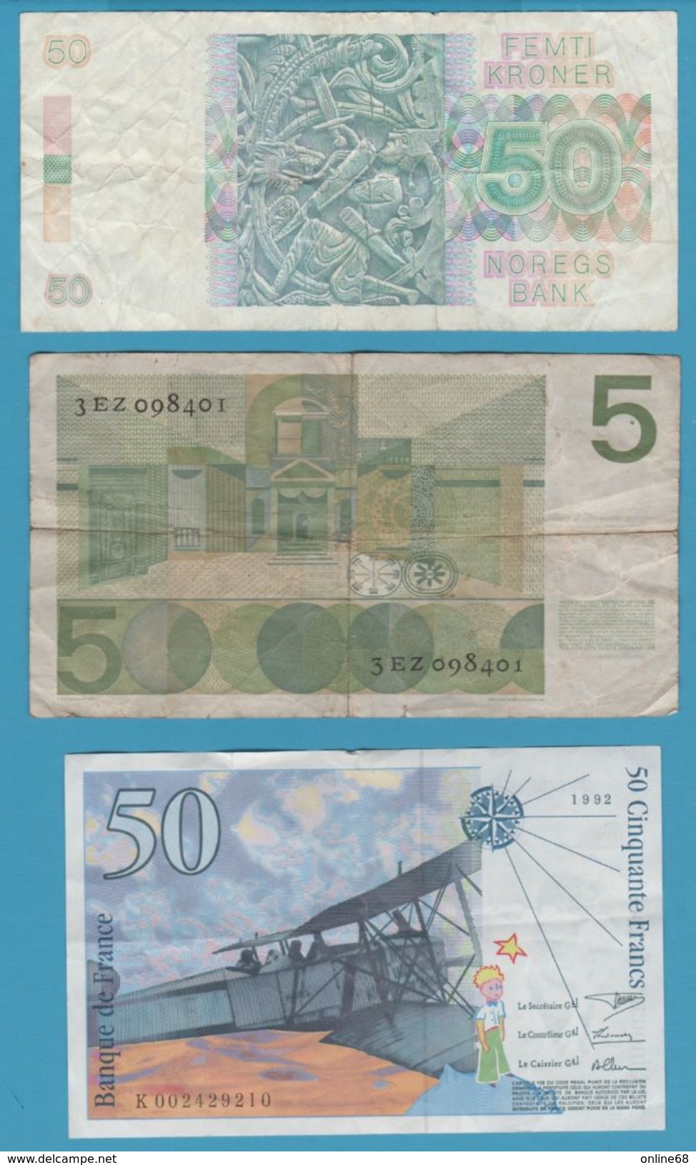 LOT 3 BANKNOTES : FRANCE - NETHERLANDS - NORGE - Lots & Kiloware - Banknotes