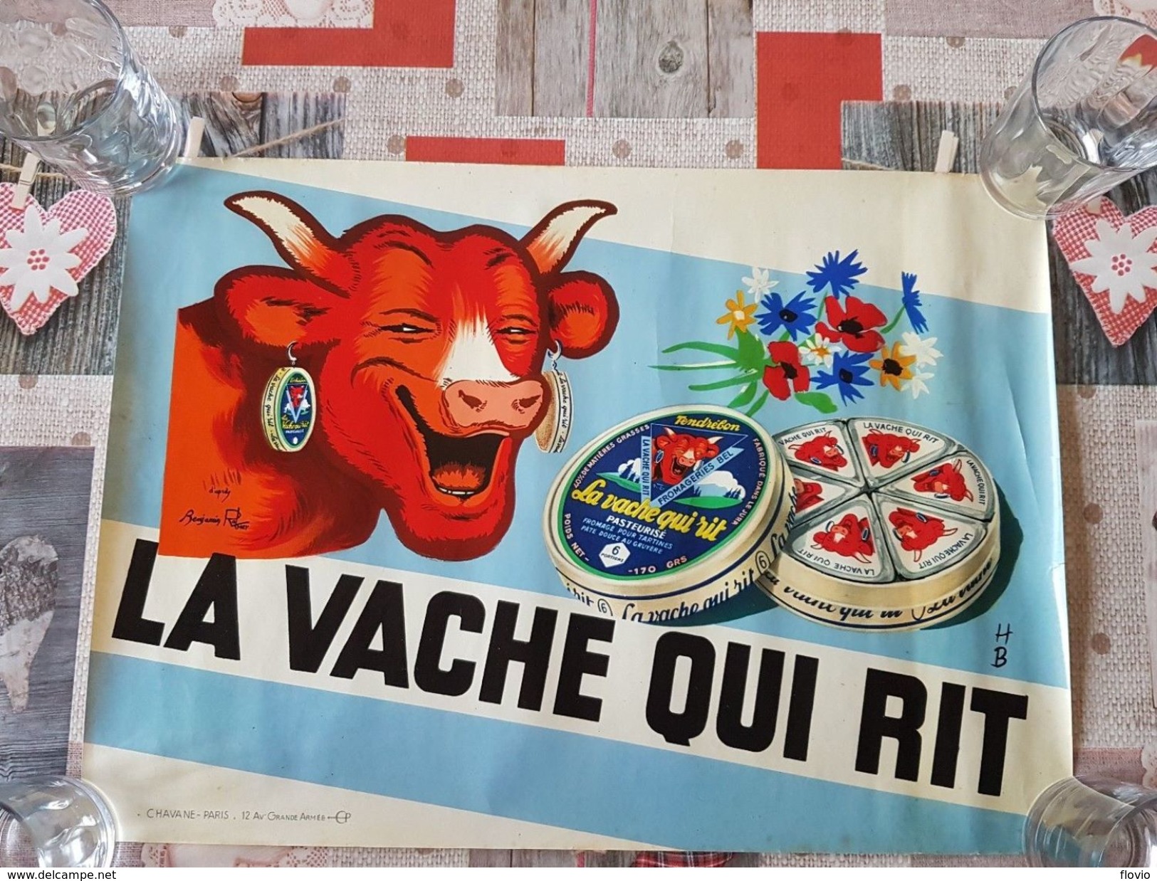 FROMAGE LA VACHE QUI RIT BENJAMIN RABIER RARE AFFICHE PUBLICITAIRE 1948 SUPERBE - Posters