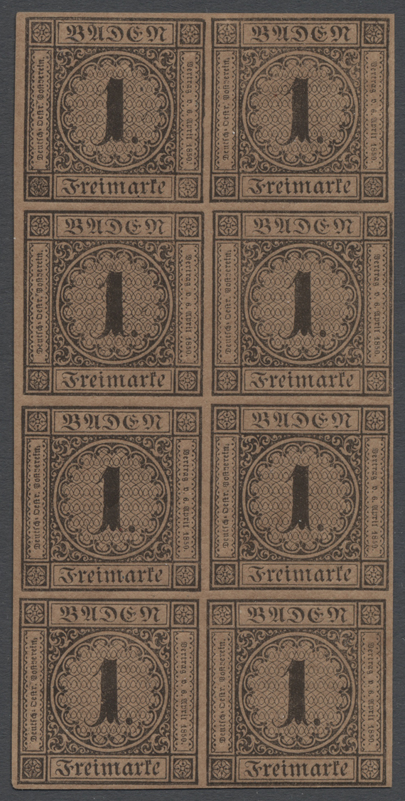 ** Baden - Marken Und Briefe: 1866, 1 Kr. Schwarz/rotbraun, Neudruck, Allseits Außerordentlich Breitran - Other & Unclassified