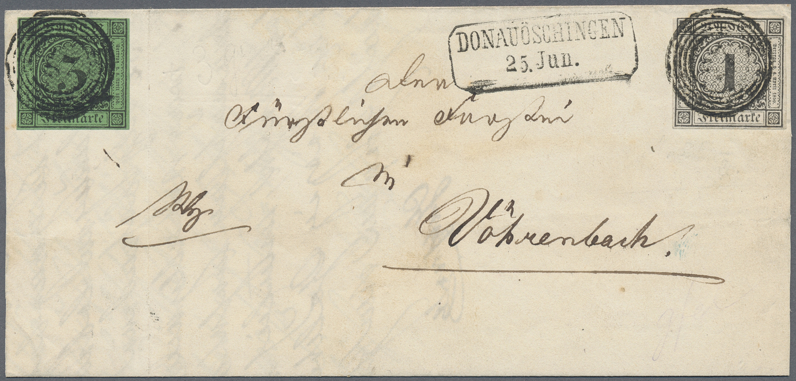 Br Baden - Marken Und Briefe: 1853, Ziffern 1 Kr. Auf Weiß Und 3 Kr. Auf Grün, Beide Voll/breitrandig U - Other & Unclassified