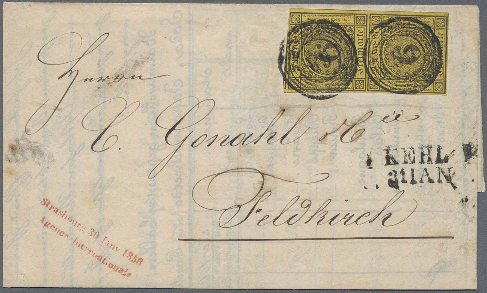 Br Baden - Marken Und Briefe: 1854, 6 Kreuzer Schwarz Auf Gelb Im Senkrechten Paar Mit Nr.-St. "68" Und - Andere & Zonder Classificatie