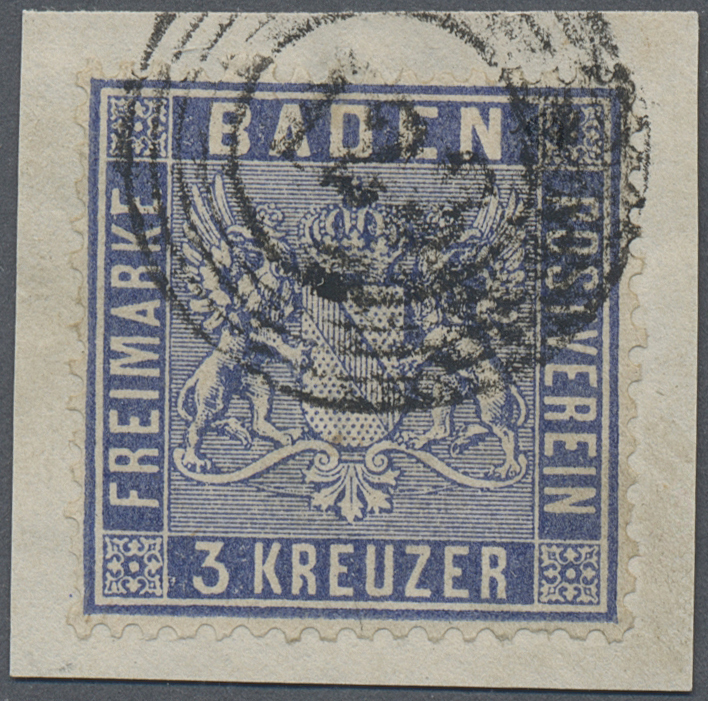 Brfst Baden - Marken Und Briefe: 1860, 3 Kr. Veilchenblau, Farbfrisch Auf Briefstück Mit Kurzbefund Brettl - Autres & Non Classés