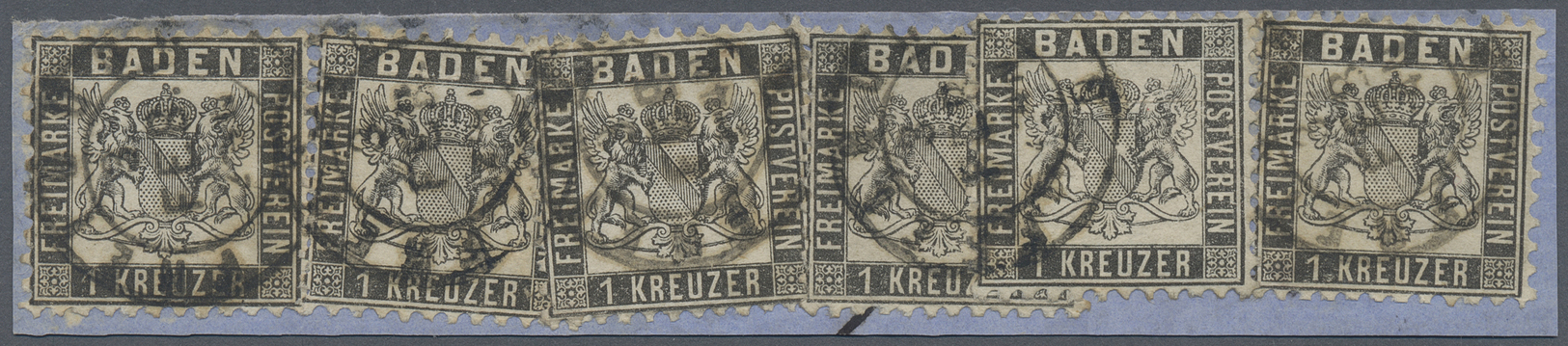 Brfst Baden - Marken Und Briefe: 1862, Briefstück Mit Sechsmal(!) 1 Kr. Schwarz Auf Weissem Grund Zunächst - Autres & Non Classés