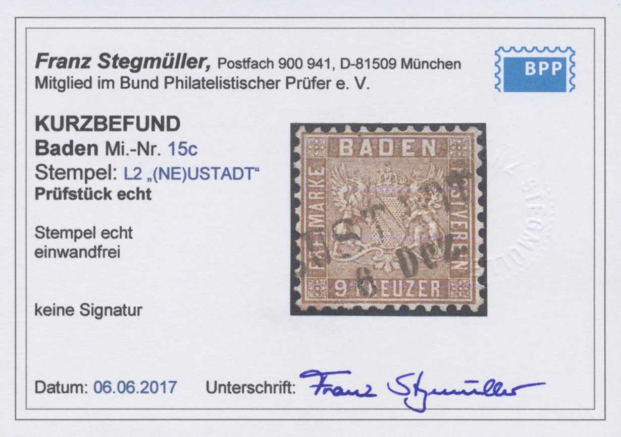 O Baden - Marken Und Briefe: 1862, 9 Kr. Lebhaftbraun, Kabinettstück In Sehr Frischer Farbe, Mit Zentr - Autres & Non Classés