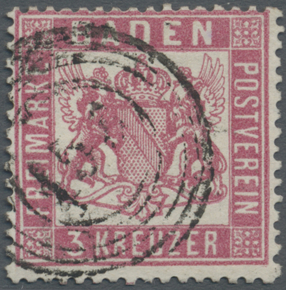 O Baden - Marken Und Briefe: 1862, 3 Kr. Mittelrosarot, Farbfrisches Kabinettstück Mit Zentrischer Num - Autres & Non Classés