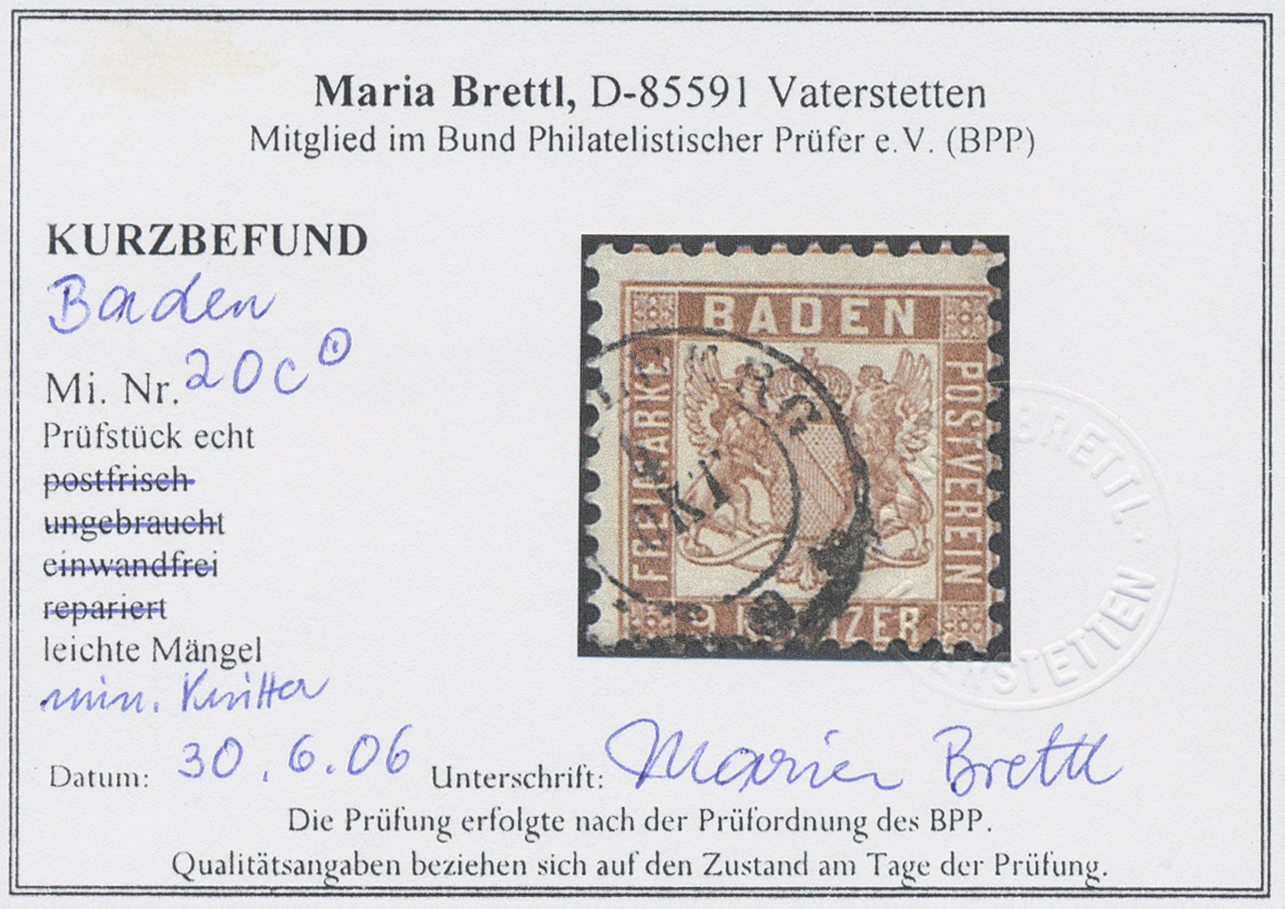 O Baden - Marken Und Briefe: 1866/68, Wappenzeichnung 9 Kreuzer Lebhaftbraun Mit Weißem Hintergrund, E - Other & Unclassified