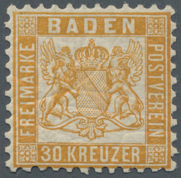 ** Baden - Marken Und Briefe: 1862, 30 Kr. Lebhaftgelborange, Einwandfrei Gezähntes Und Absolut Postfri - Autres & Non Classés