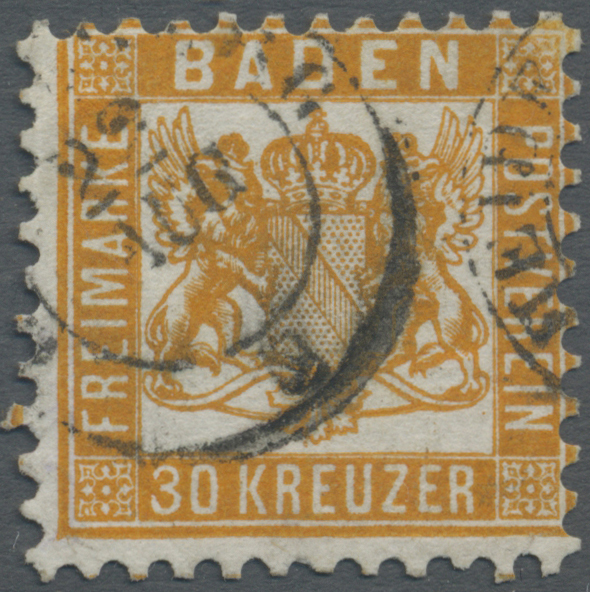 O Baden - Marken Und Briefe: 1862, 30 Kr. Lebhaftgelborange, Farbfrisches Exemplar In Dreiseitig Perfe - Autres & Non Classés