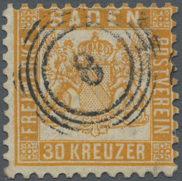 O Baden - Marken Und Briefe: 1862, 30 Kr. Lebhaftgelborange, Farbfrisch Und Mit Allseits Vollständiger - Sonstige & Ohne Zuordnung