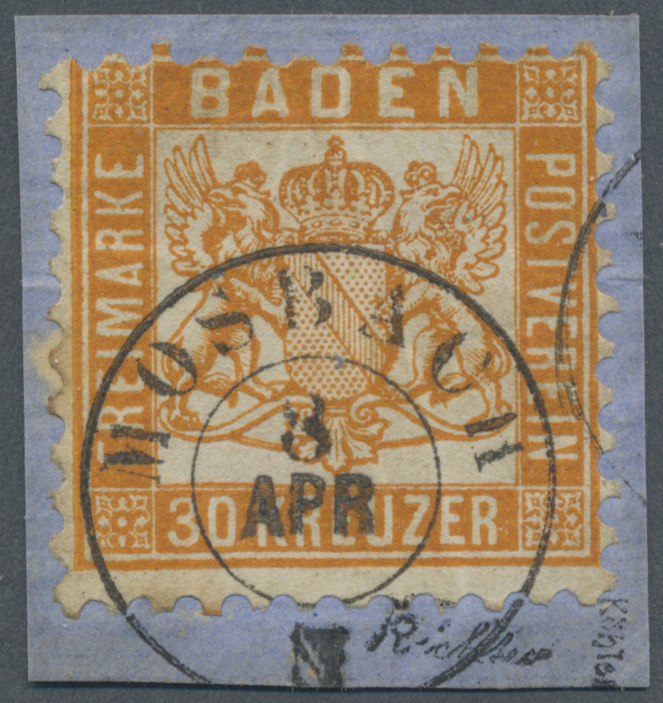 Brfst Baden - Marken Und Briefe: 1862, 30 Kr. Lelbhaftgelborange, Farbfrisch Und Gut Gezähnt, Gestempelt A - Other & Unclassified