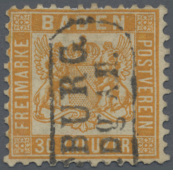 O Baden - Marken Und Briefe: 1862, 30 Kr. Lebhaftgelborange, Entwertet Mit Kastenstempel "...Burg"., E - Other & Unclassified