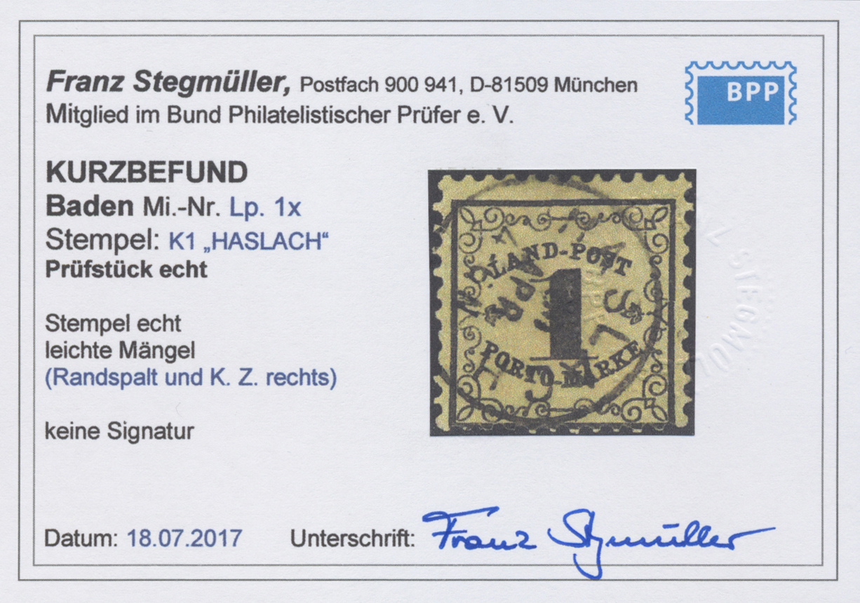 O Baden - Landpostmarken: 1862, 1 Kr. Schwarz Auf Dünnem Papier, Sauber Gestempelt Mit EKr. "HASLACH", - Other & Unclassified