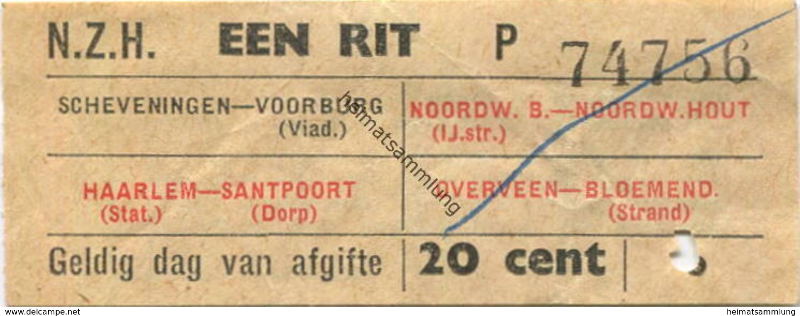 Niederlande - N. Z. H. Noord-Zuid-Hollandse - Fahrschein Een Rit - Europe