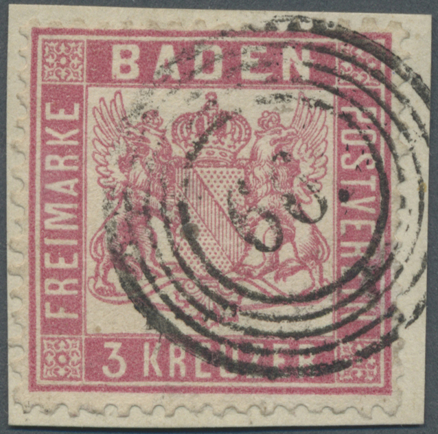 Brfst Baden - Nummernstempel: "66" JESTETTEN - Fünfring-Nummernstempel Auf Briefstück Mit 3 Kr. Mittelrosa - Altri & Non Classificati