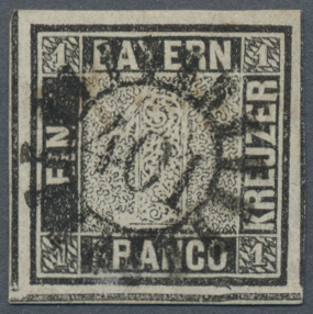 O Bayern - Marken Und Briefe: 1849, Bayern 1 Kr. Schwarz, Platte 1 "SCHWARZER EINSER" Mit Ideal Zentri - Autres & Non Classés