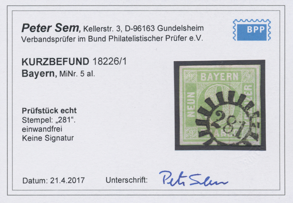 O Bayern - Marken Und Briefe: 1850, 9 Kreuzer Hellbläulichgrün In Type I (Einfassung Oben Links Ohne U - Andere & Zonder Classificatie