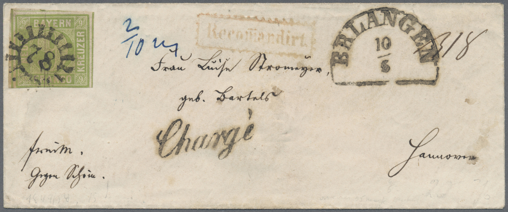 Br Bayern - Marken Und Briefe: 1851, Quadratausgabe 9 Kr. Maigrün, Type III (unten Knapp, Sonst Breitra - Andere & Zonder Classificatie