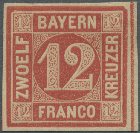 * Bayern - Marken Und Briefe: 1850, 12 Kr. Rot Ungebraucht Mit Seltenem Plattenfehler: Rechte Obere Ec - Autres & Non Classés